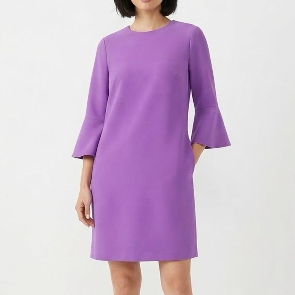 Jade Melody Tam Orchid Purple Bell Sleeve Crepe Shift Dress Pockets Size L